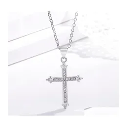 Anhänger Halsketten Modeschmuck Vergoldung Diamant Jesus Kreuz Halskette Frauen Männer Kristall Reihe Drop Lieferung Anhänger Dhfo1