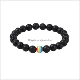 Beaded Rainbow Beads 8Mm Black Lava Stone Bracelet Diy Aromatherapy Essential Oil Diffuser Drop Delivery Jewelry Bracelets Otdff