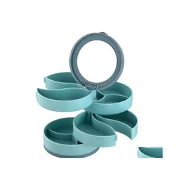 Schmuckschatullen Mtilayer Rotierende Kunststoff-Aufbewahrungsbox Ständer Ohrringe Ring Kosmetik Beauty Container Organizer mit Spiegel 10x10 cm Dro Otkob