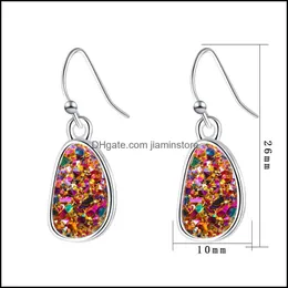 Dangle Chandelier Fashion 6colors Druzy Drusy Earrings Sier Plated Geometry Faux Natural Stone Faux Natural Stone jewelry Drop Delivery OT45N