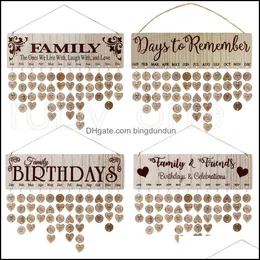 Decoração de festa Melhores presentes para mães Lembrete de aniversário da família Wooden Board de calendário DIY Rastrear rastreador de parede de parede OTPT6