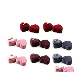 Confezione regalo Scatola per anelli squisita 1/2 livelli Blu scuro/Grigio chiaro/Rosa/Rosso a forma di cuore per vari anelli Cerimonia Consegna di gioielli a goccia Ho Dhssk