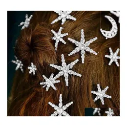 Hårklipp Barrettes 2021 Luxury Fl Rhinestone Star Moon Shape Bridal Accessories Womens Fantasy Crystal Pins smycken C3 Drop Deliv Dhmy0