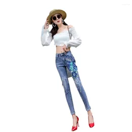 Frauen Jeans 2023 Diamant Buchstaben Pailletten Für Frauen Mit Gürtel Frühling Herbst Dünne Denim Bleistift Hosen Weibliche Hohe Taille Hosen