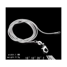 Kedjor Fashion 925 Sterling Sier Smooth Snake Chain Necklace Hummer Clasps smycken Storlek 1mm 16inch /18inch /20inch /22inch /24 -tums DR DHQCL