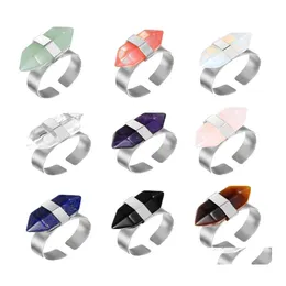 Solitärring Sechseckiges Prisma Quarzringe für Frauen Männer Heilkristall Punkt Chakra Tigerauge Naturstein Charm Finger offen Fas Otvd7