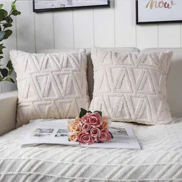 Fodera per cuscino in cotone con macramè in stile marocchino trapuntato morbido 45x45 cm per divano letto soggiorno Boho con cerniera aperta