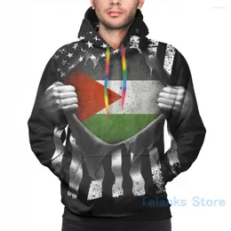 Herrtröjor herrar tröja för kvinnor roliga palestinska amerikanska flagga usa palestina tryck casual hoodie streatwear