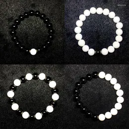 Strand pärlstav strängar modesmycken 10mm pärlor armband armband naturlig sten svart obsidian vit che kanal armband romantiskt par