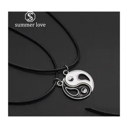 Hänge halsband mode vintage sömmar yin och yang halsband par läder rep kedja svarta vita vänner vänskap smycken d dhqfv