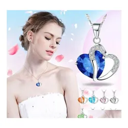 Naszyjniki wiszące 10 kolorów romantyczne kryształowe zawieszki dla kobiet pięknie miłość serce w kształcie łańcucha Choker żeńska biżuteria modowa I ot0zk