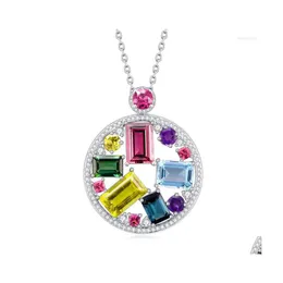 Pendant Necklaces Sier Necklace Female Seven Color Gemstone Platinum Plated Circar Colorf Gems Drop Delivery Jewelry Pendants Dh7Qx