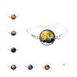 Charm Bracelets Happy Halloween Gift Trick Or Treat Pumpkin Bracelet For Women Men Glass Cabochon Bat Bangle Fashion Jewelry Drop Del Otl59