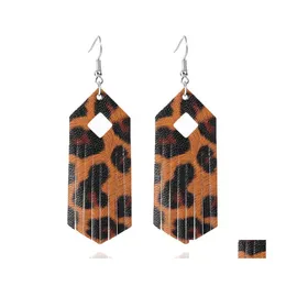 Dangle Chandelier Leopard Print Tassel قطرة جلدية للنساء Boho هندسي Rhombus arring arring قلادة Hook Delivery Dhqye