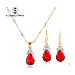 Kolye Kolyeler Satış Rhinestone Crystal Waterdrop Küpe Kolye Seti Kadınlar için Set Gold Altın Plaing Düğün Partisi Takı Drop Dhhu3