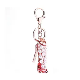 Keychains Lanyards Creative High Heel Shoe Nyckelring Rotestone Crystal Purse Car Key Chain Bag Dekorativ legering Keyring Drop Deliv OTK7V