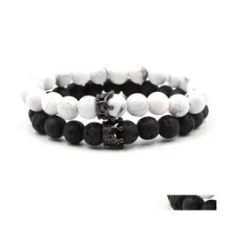 Charm Armband Crown Bangle 8 mm Black Lava Rock Stone Oil Diffuser Armband f￶r par Fashion Accessories Q60FZ Drop Delivery Jew Dhugk