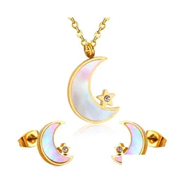 Earrings Necklace Moon Pendant Chain Earring Dubai Bridal Wedding Jewelry Sets For Women Stainless Steel Set Drop Delivery Otk8U