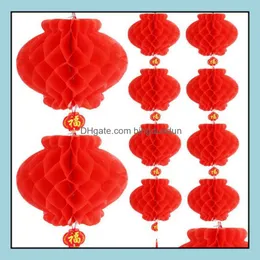 Other Event Party Supplies Traditional Chinese Red Paper Lantern For Spring Festival New Year Christmas Decoration Hang Waterproof Dh0Zz