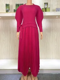Vestidos casuais tianpei pregas rosa vestuário vermelho manga de colmeira o cinto de vestido otono 2023 Designer de inverno elegante tamanho grande entrega grátis