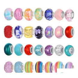 L￢mpada feita ￠ m￣o Sier Glass Beads Charm Fit Bracelet original Fazendo j￳ias de bricolage para mulheres Drop Drop OT0HV