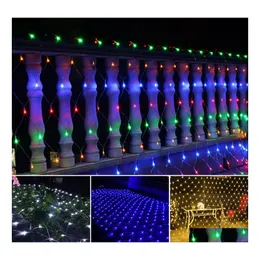 LED -str￤ngar Net String Lights Christmas Outdoor Waterproof Mesh Fairy Light 2MX 4MX6M Br￶llopsfest med 8 Funktionskontroller Drop Otugl