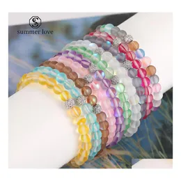 Fili di perline 6Mm Dl Polacco di vetro smerigliato Flash Stone Bracciale di perline per donna Uomo 12 colori Moonstone Cz Micro Pave Ball Beads C Dhab4