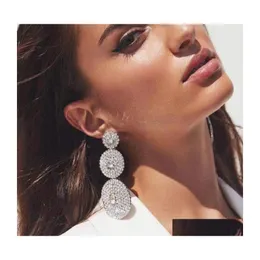 Charm European Exaggerated Mtilayer Round Drop Earrings Women Shiny Rhinestone Geometric Dangle Party Jewelry Gifts 20220301 Delivery Dh2Ro