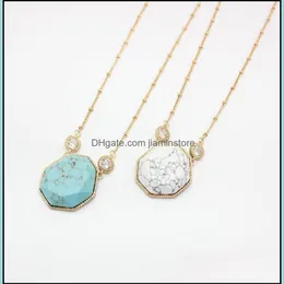 Pendant Necklaces Fashion Geometry Natural Stone Turquoise Druzy Necklace Gold Metal Zircon Statement Drop Delivery Jewelry Pendants Otks4