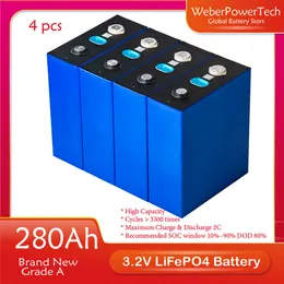 4pcs 3.2V 280Ah Lifepo4 Battery Rechargeable Batterien for 12V 24V 48V Solar Inverter Electric Vehicle Golf Car with Busbars