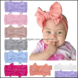 Headbands Cute Bowknot Baby Headband Turban Solid Color Girls Elastic Hairbands Headwrap Soft Nylon Hair Accessories Drop Delivery J Otwdb