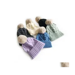 Gorro/crânio tampas outono inverno adt chapéu de chapéu bola de lã cor de cor sólida feminino skl grãos de chapéus quentes entrega de moda de moda dhv5w