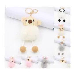 Key Rings Cute Mini Panda Fashion Plush Soft And Fuzzy Faux Rabbit Fur Pompoms Keyfobs Animal Keychains Pendant Party Gift Drop Deli Dhsl6