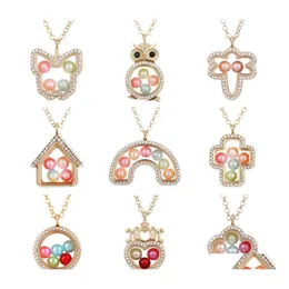 Lockets Gold Pearl Cage Pendant Halsband f￶r kvinnor ￖppna Living Memory P￤rlor Glas Magnetkedjor Fashion Jewelry Gift Drop Deliver Oti1C