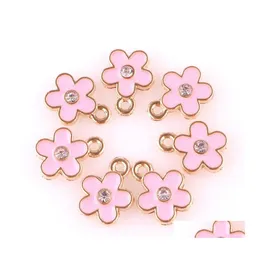 Charms Zinc Alloy Pink Emamel Petal Flower 10mm 20st/Lot för DIY -smycken Tillverkning Hitta tillbehör Drop Leverans Fynd Component DHTD0