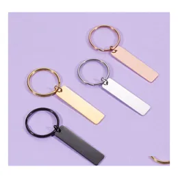 Keychains Lanyards Trendy Personalized Rec Charms Keychain Long Stainless Steel Bar Dainty Keyring Gift For Family Lover Friendshi Dh83I