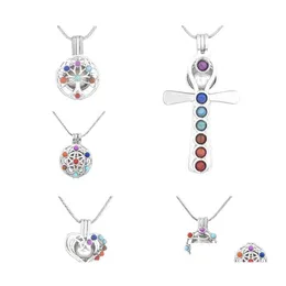 Pendant Necklaces 7 Chakra Yoga Pearl Cage Without Chain Tree Of Life Heart Sanskrit Flower Cross Open Cages Charm For Necklace Jewe Ot4Ev