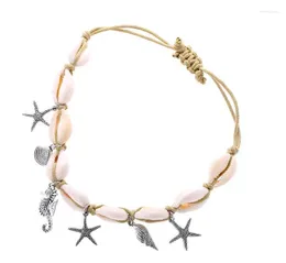 Anklets Adjustable Tropical Wax Rope Chain Anklet For Women Shell Alloy Starfish Sear Horse Conch Statement Barefoot Feet Jewelry