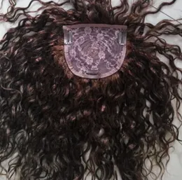 100 ٪ Human Natural Curly Hair Topper للنساء مع قاعدة لحمة الشعر الرخيصة رخيصة سهلة مع مقاطع 4x5 "12-20 بوصة البني