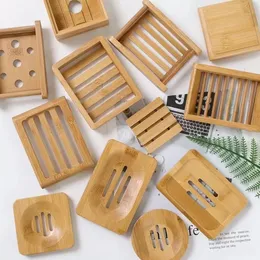 Soap Dish Holder Tr￤ naturlig bambu tv￥lr￤tter Enkla bambu tv￥lh￥llare rackplatta bricka rund fyrkantig container SS0128