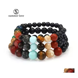 Perlenstränge Est Universum Acht Planeten Natursteinperlen Armband Galaxy Sonnensystem Handgefertigtes elastisches Chakra Frauen Männer Design Dhcxh