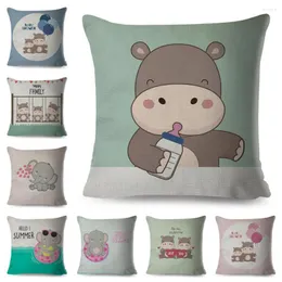 Pillow Cute Cartoon Animal Cover Decor Baby Bottle Hippo Elephant Family Case For Sofa Car Home Polyester Pillowcase