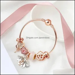 Bangle Original Pandoras Fashion S925 Sier Rose Gold Charm Beads Block Banles Banles Breaks Bracelets Biżuteria Holiday GIF OTZ9F