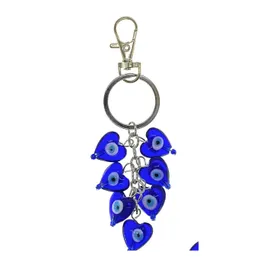 Schlüsselanhänger L Bravo Team Lucky Blue Heart Cluster Evil Eye Schlüsselanhänger Ring mit Verschlussschloss Zeichen des Schutzes Segen Home Keys Ffshop2001 Dheow