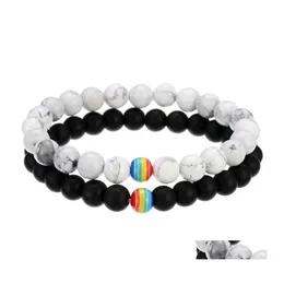 Bärade strängar Rainbow Flag Sign Distance LGBT Pride Par Armband för kvinnor män Gay lesbiska svarta vita pärlor kedjor charm bangl otanw