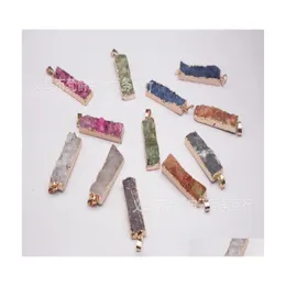 펜던트 목걸이 jln geode druzy long bar rec ras gemstone natural with brass chain 목걸이 37 W2 드롭 배달 보석 p dhq6b