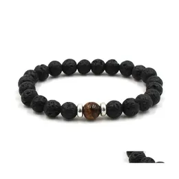 Beaded Strands Lava Stone Beads Armband Natural Black Essential Oil Diffuser Elastic Armband Vulkanic Rock Beaded Hand Strings Y DH8MY