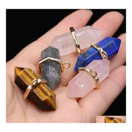 Konst och hantverk Natural Stone 17x35mm Tigers Eye Rose Quartz White Crystal Pendant Charms DIY f￶r halsband￶rh￤ngen smycken g￶r Dhjir