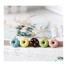 Pendant Necklaces Cartoon Ceramic Donut Small Fresh Leather Rope Chains For Women Girlfriend Fashion Simple Jewelry Gift Drop Delive Ottb1