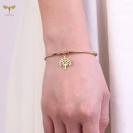 Bangle Tree Of Life Charms Bracelets Gold Plated Stainless Steel Cuff Elastic Wrist Jewelry For Woman Girls Christmas Gift